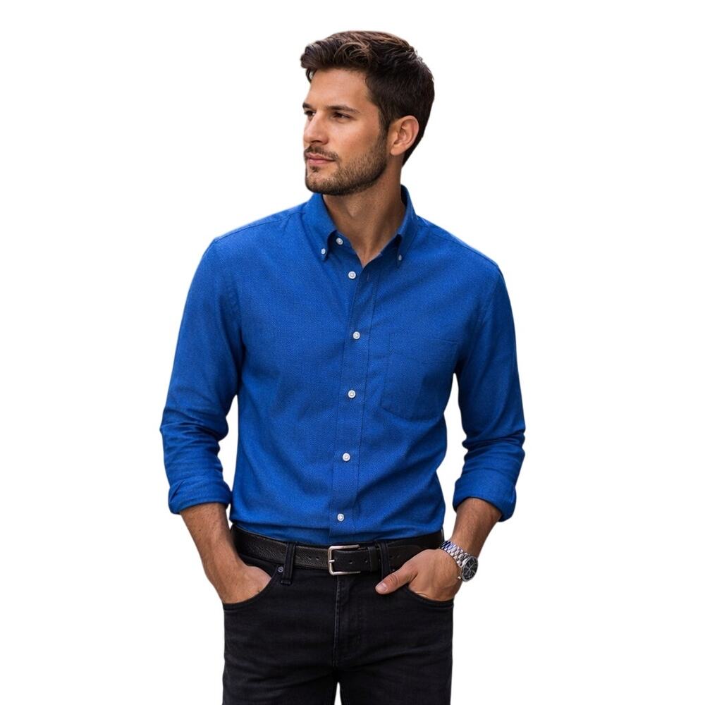 Taylrd Slim Fit Stretch Blue Button Down Woven Texture Shirt Medium Preppy